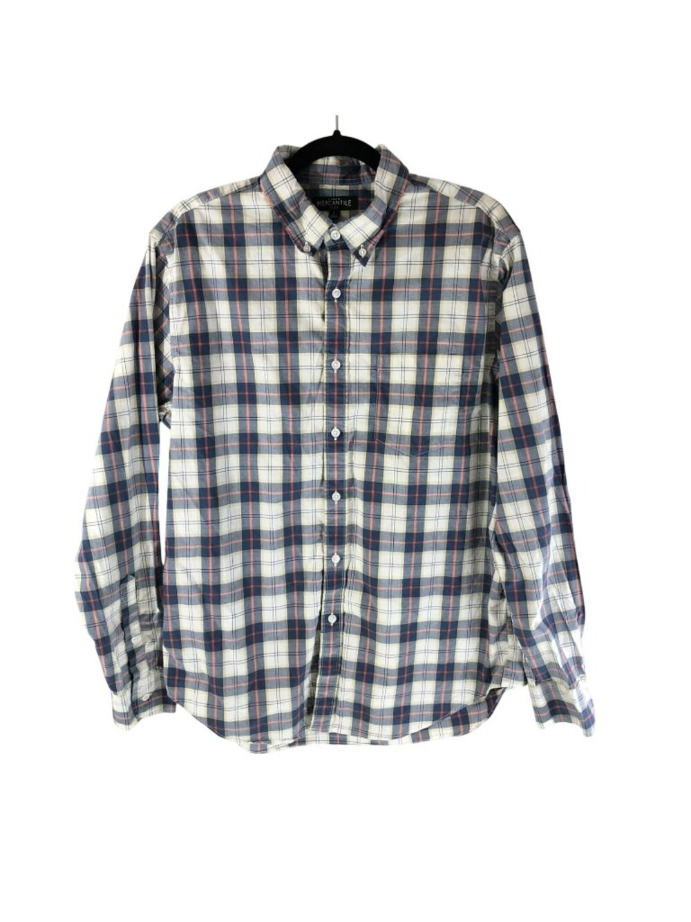J Crew Mercantile Flex Mens Shirt Button Front Plaid Cotton Stretch Blue White L